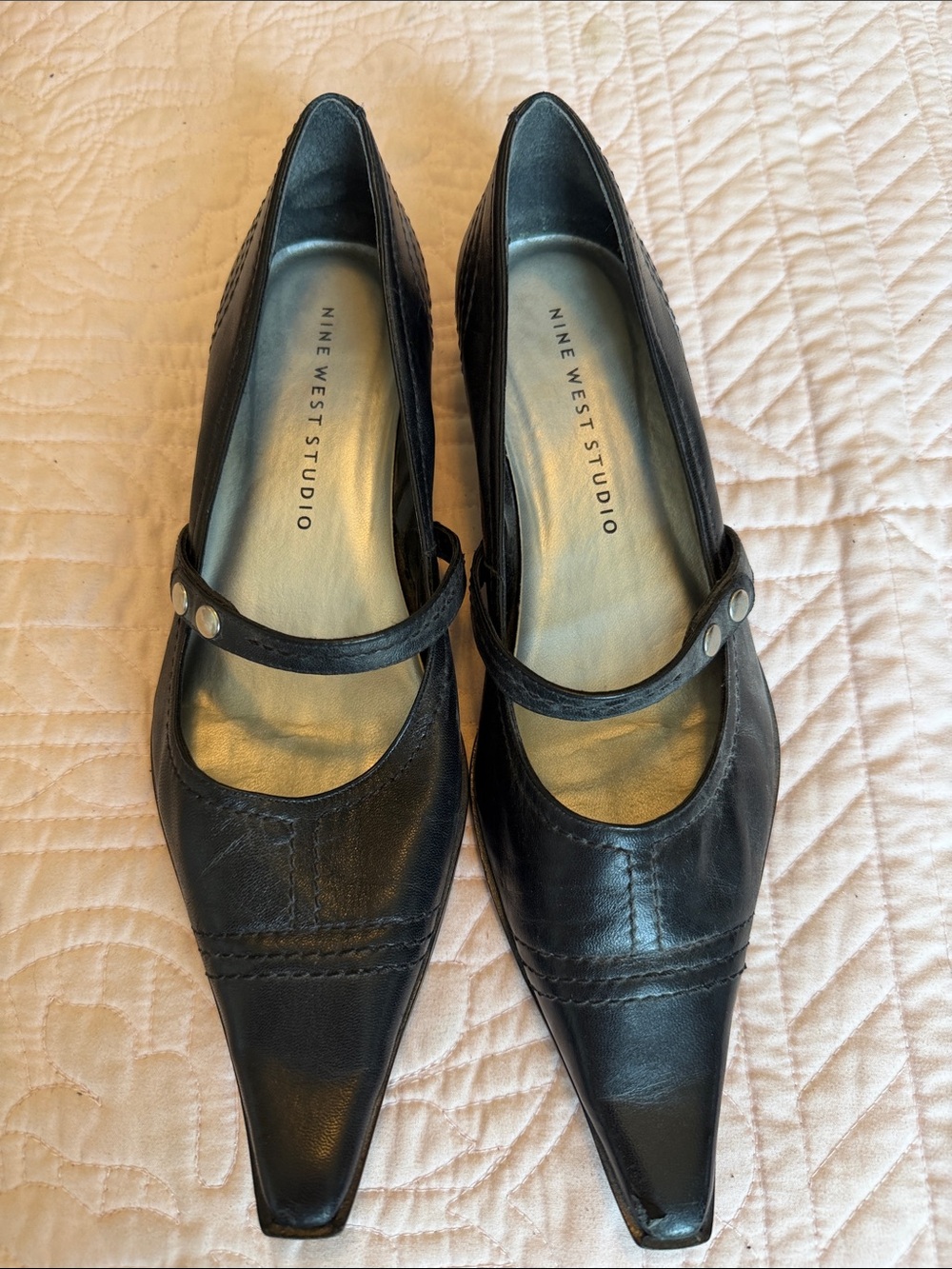 Nine West Black Pointed Mary Jane Flats